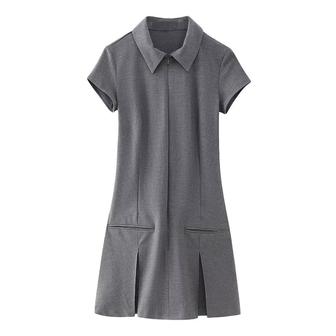 Women's Polo Collar Short Sleeved Summer Waist Dress