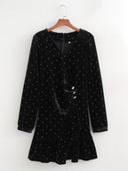 Women's V-Neck Velvet Ruffle Long-Sleeve Mini Dress