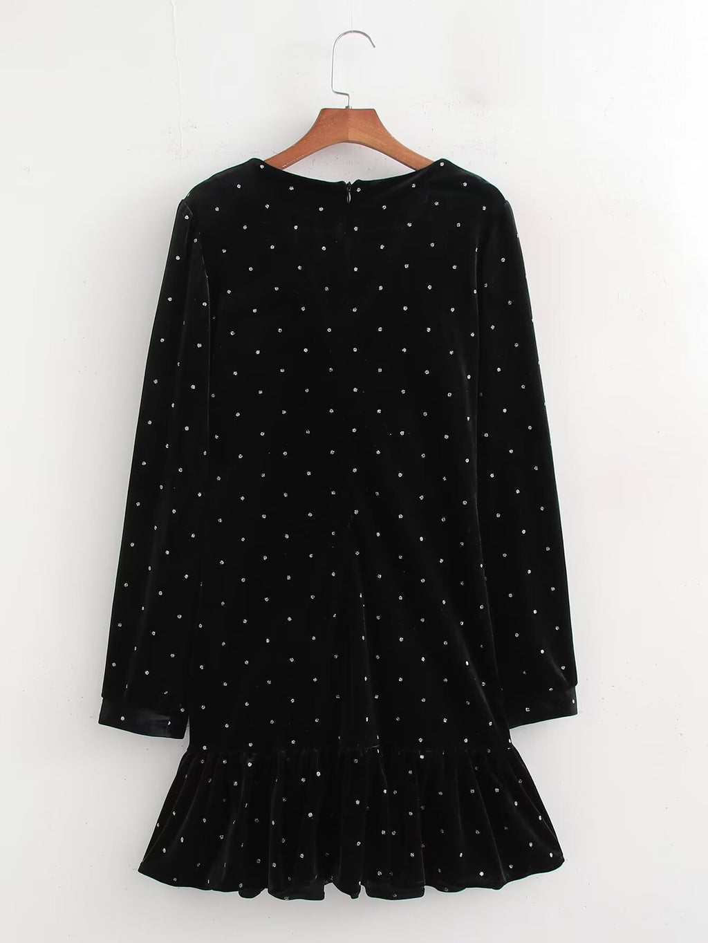 Women's V-Neck Velvet Ruffle Long-Sleeve Mini Dress