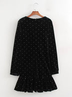 Women's V-Neck Velvet Ruffle Long-Sleeve Mini Dress