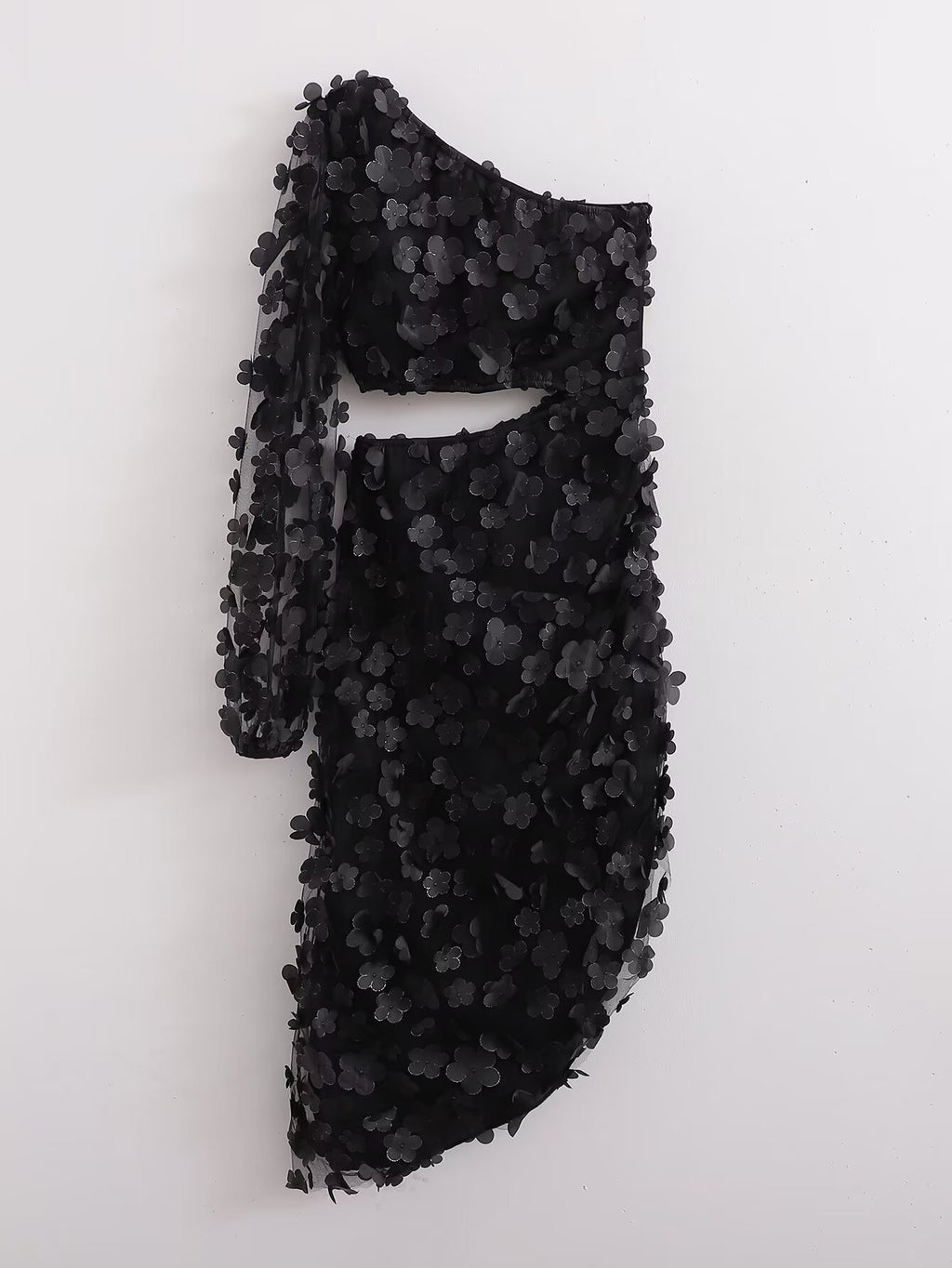 Women's Black One-Shoulder Asymmetric Fall Dress