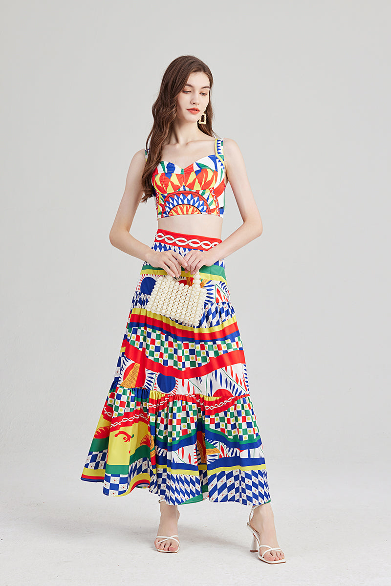 Women's Printed Strapless Skirt Set
