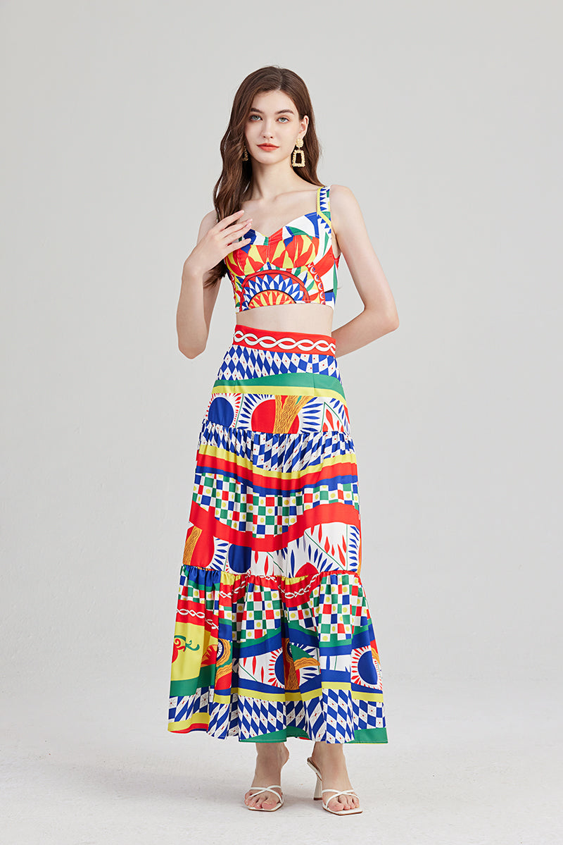 Women's 's Printed Strapless Skirt Set