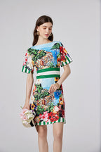 Floral Short-Sleeve A-Line Mini Dress