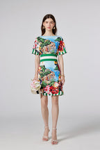 Floral Short-Sleeve A-Line Mini Dress