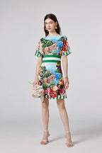 Floral Short-Sleeve A-Line Mini Dress