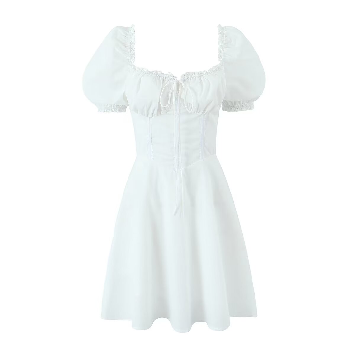 Women's Spring Square-Neck Puff-Sleeve Mini Dress