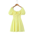 Women's Spring Square-Neck Puff-Sleeve Mini Dress