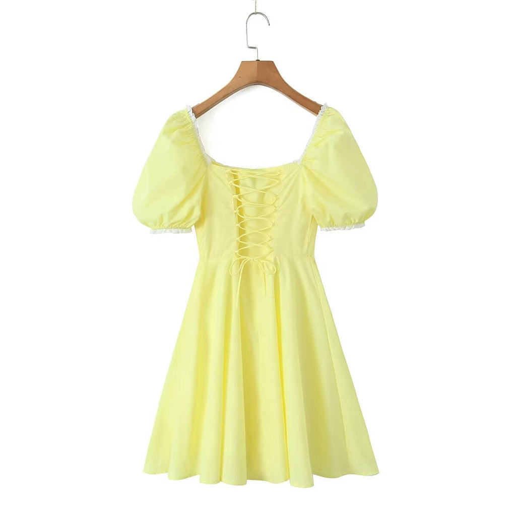 Women's Spring Square-Neck Puff-Sleeve Mini Dress