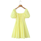 Women's Spring Square-Neck Puff-Sleeve Mini Dress