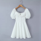 Women's Spring Square-Neck Puff-Sleeve Mini Dress