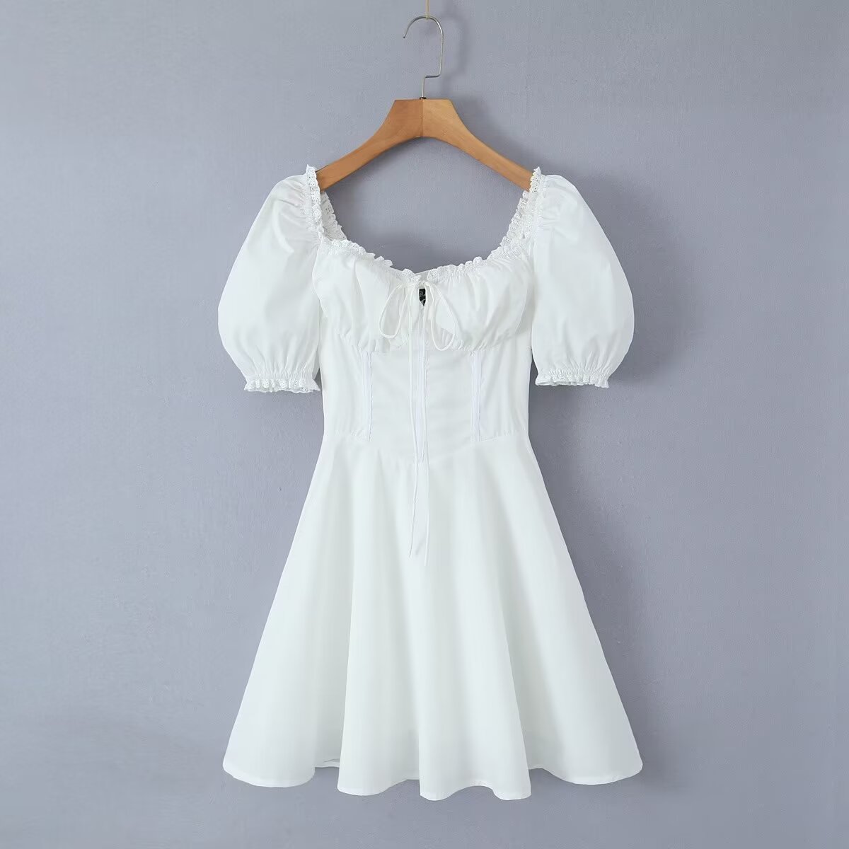 Women's Spring Square-Neck Puff-Sleeve Mini Dress