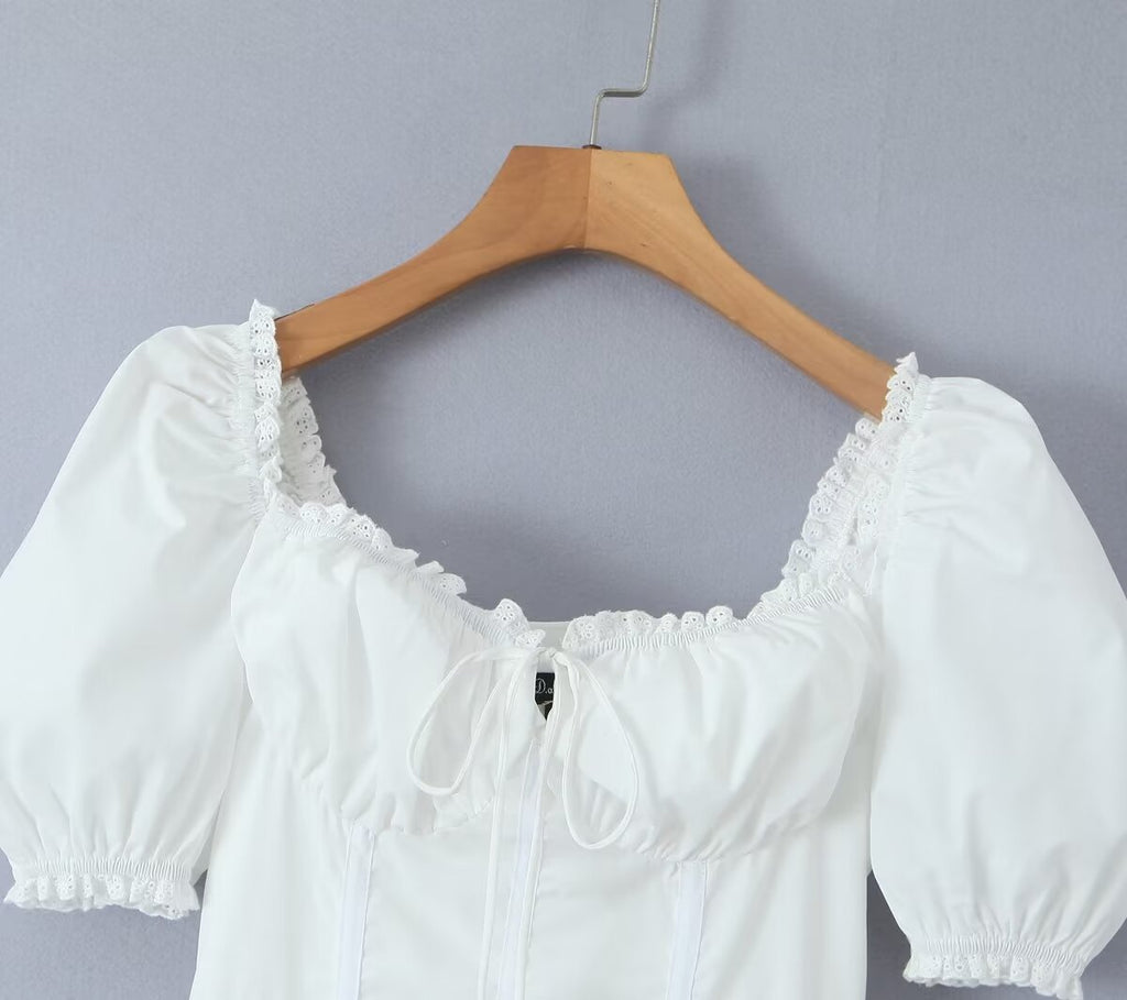 Women's Spring Square-Neck Puff-Sleeve Mini Dress