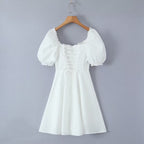 Women's Spring Square-Neck Puff-Sleeve Mini Dress