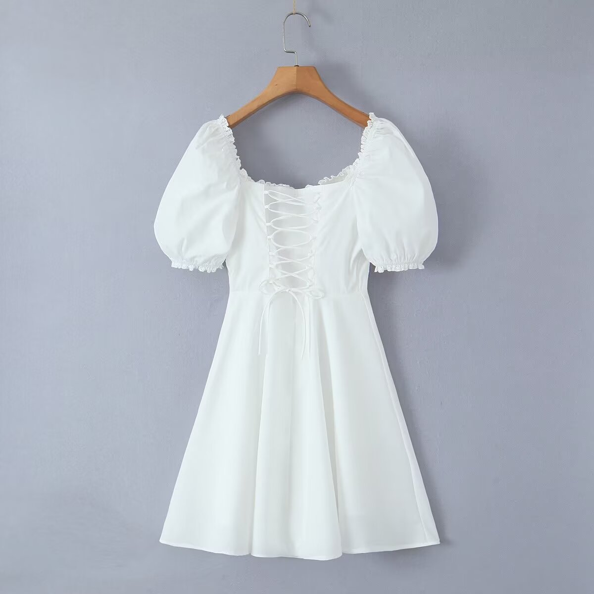 Women's Spring Square-Neck Puff-Sleeve Mini Dress