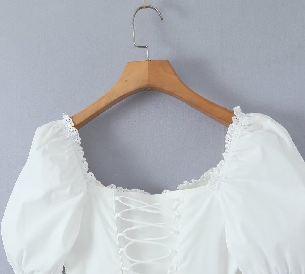 Women's Spring Square-Neck Puff-Sleeve Mini Dress