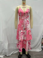 Women's V-Neck Floral Tie Sleeveless Dress
