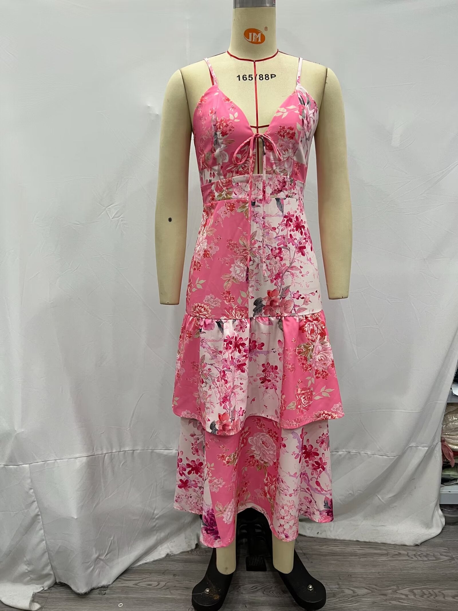 Women's V-Neck Floral Tie Sleeveless Dress