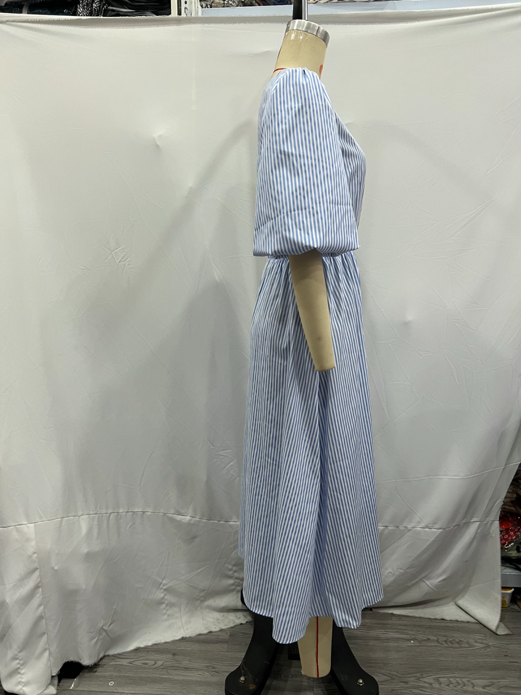French Casual Retro Slim Asymmetric Single Sleeve Striped Dress