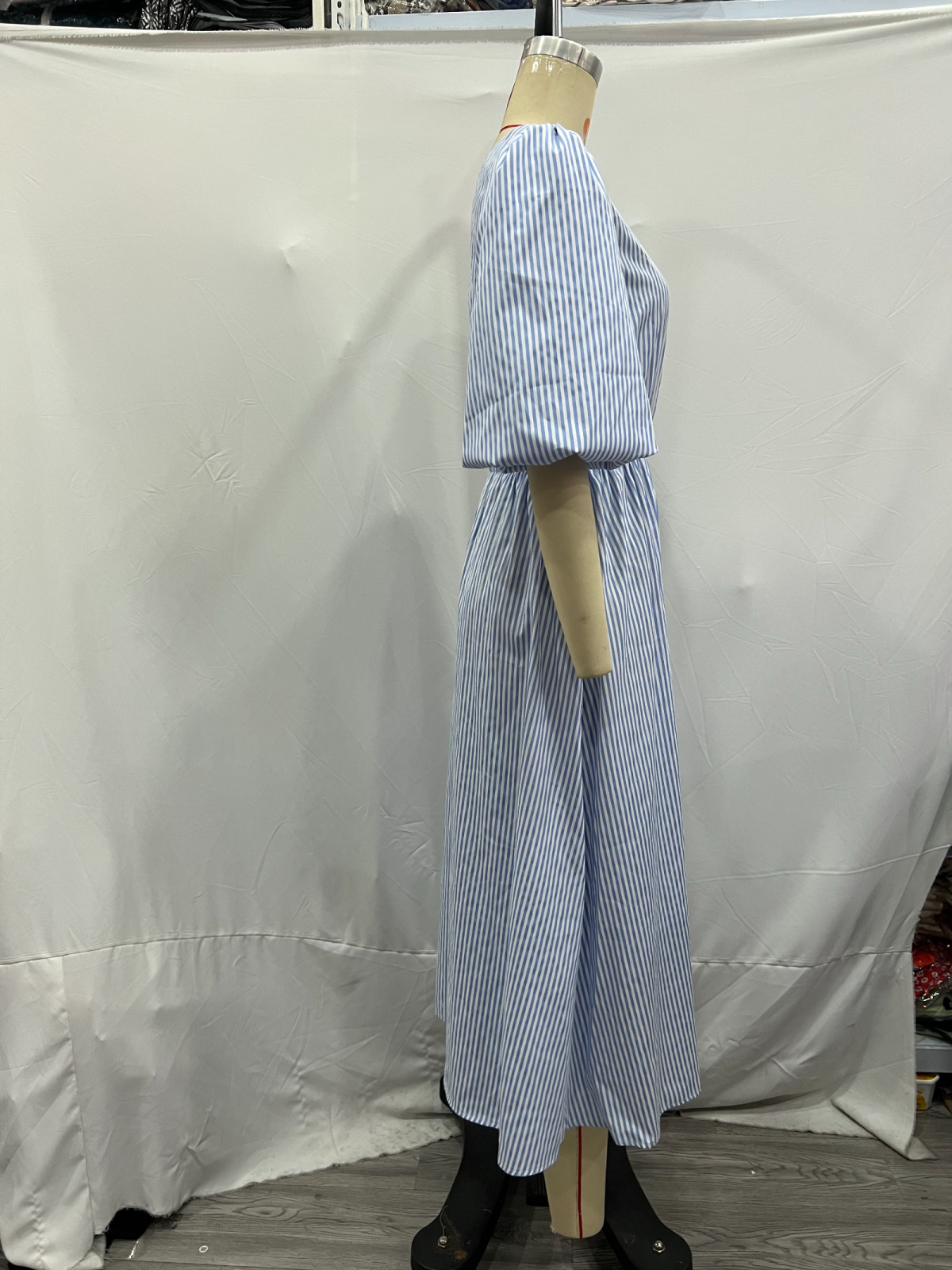French Casual Retro Slim Asymmetric Single Sleeve Striped Dress
