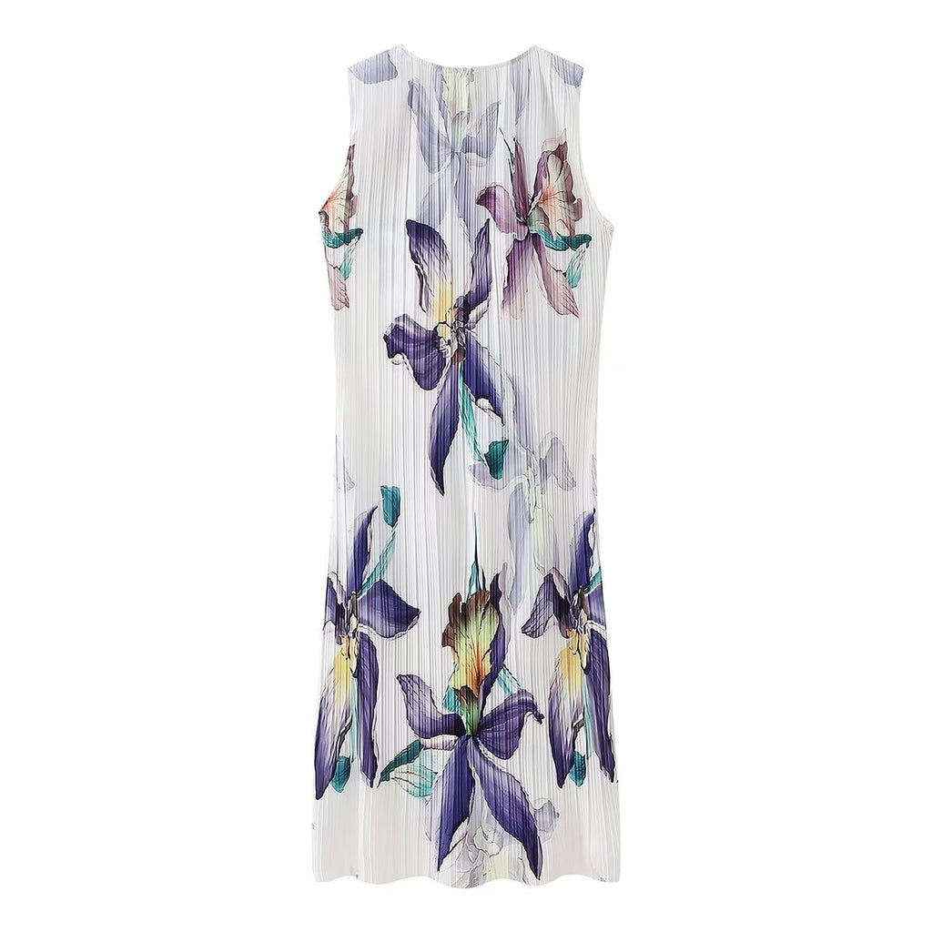 Women's Winter Casual Pleated Printed Sleeveless Dress