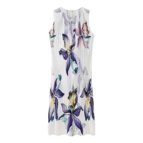 Winter Women Clothing Casual Pleated Printed Sleeveless Dress
