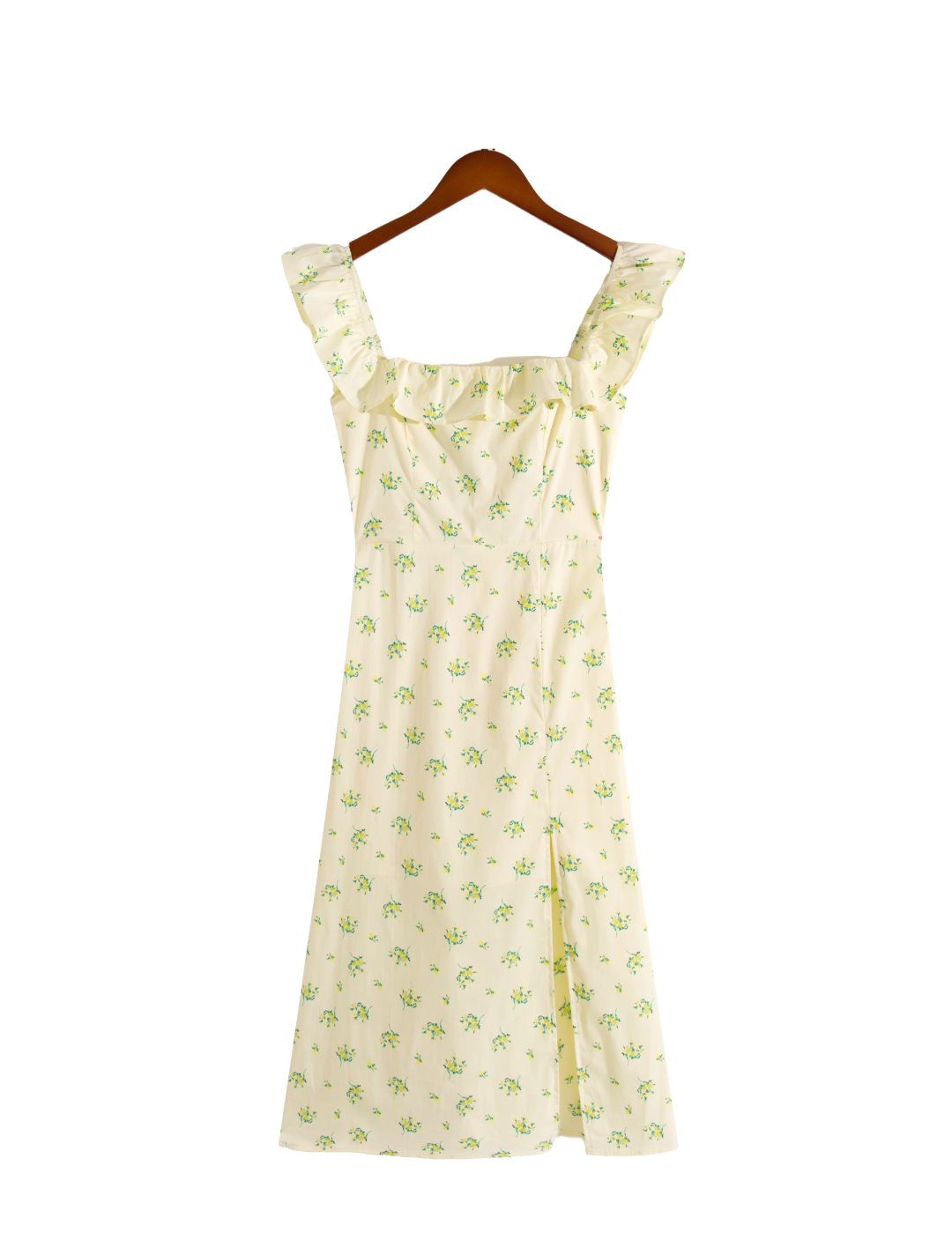 Women's French Floral Ruffle Square-Neck Split Dress