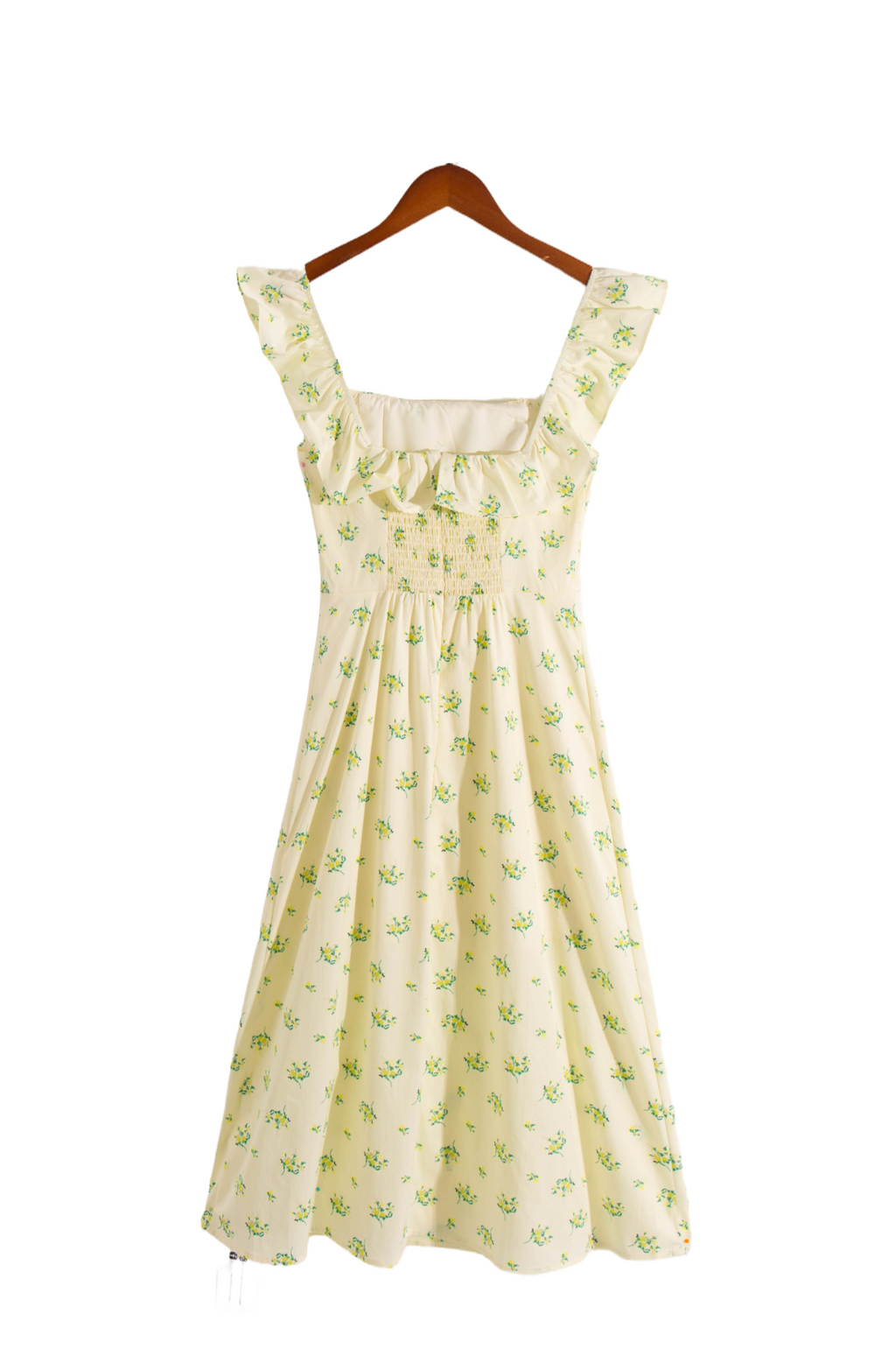 Women's French Floral Ruffle Square-Neck Split Dress