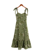Women's Summer French Minority Printed Lace Up Cami Dress Beach Vacation Sexy Mid Length To