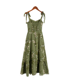 Women's Summer French Minority Printed Lace Up Cami Dress Beach Vacation Sexy Mid Length To