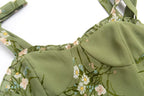 Women's Summer French Minority Printed Lace Up Cami Dress Beach Vacation Sexy Mid Length To