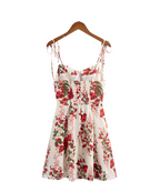 Tied Spaghetti-Strap Short Backless Red Floral V-Neck Dress