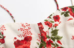 Tied Spaghetti-Strap Short Backless Red Floral V-Neck Dress