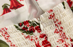 Tied Spaghetti-Strap Short Backless Red Floral V-Neck Dress
