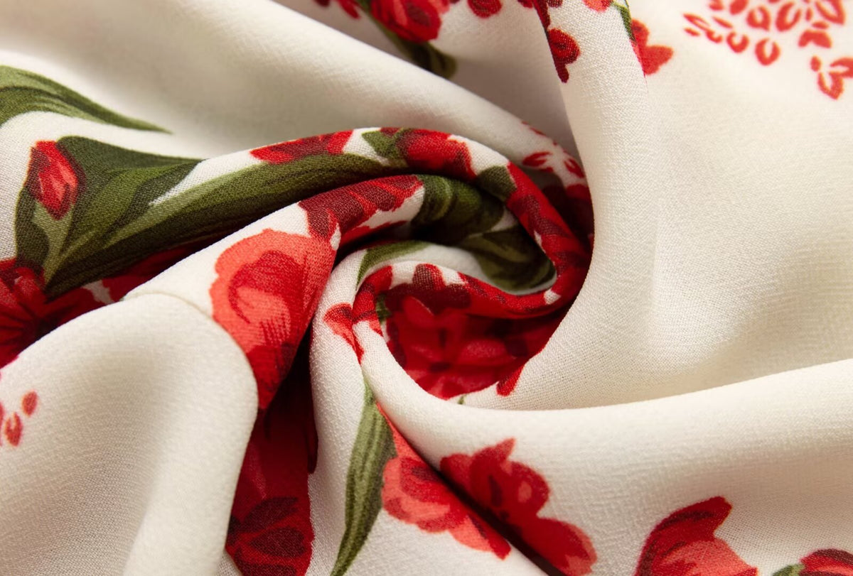 Tied Spaghetti-Strap Short Backless Red Floral V-Neck Dress