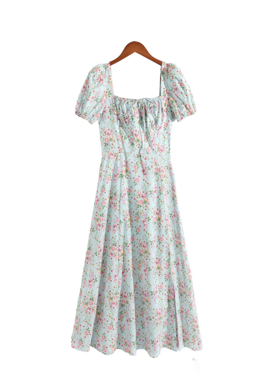 Women's Early Spring Sexy Sexy Square Neck Puff Sleeve Boning Corset Floral Print Slit Dress