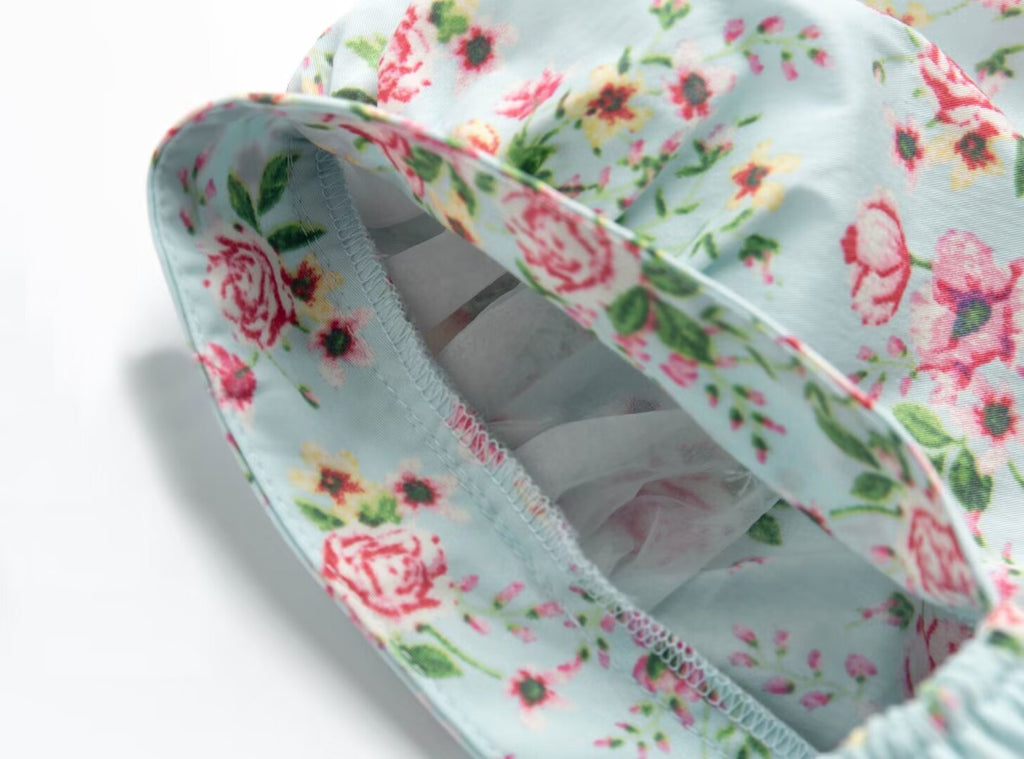 Women's Early Spring Sexy Sexy Square Neck Puff Sleeve Boning Corset Floral Print Slit Dress