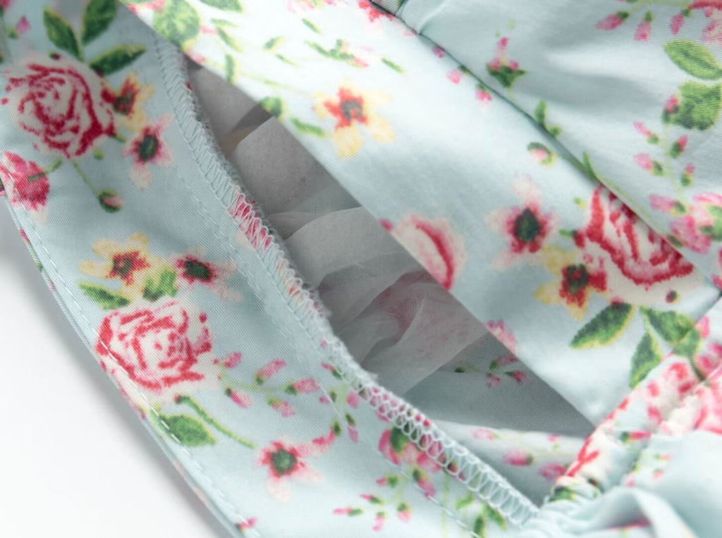 Women's Early Spring Sexy Sexy Square Neck Puff Sleeve Boning Corset Floral Print Slit Dress