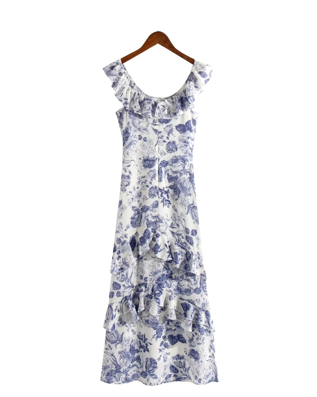 Women's Spring Summer French Elegant Classical Printing Slip Dress Women Ruffled U Neck Maxi Dress