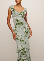 Women's Crew-Neck Floral Ruffle Fishtail Dress