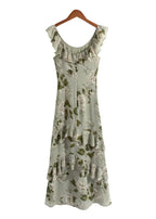 Women's Crew-Neck Floral Ruffle Fishtail Dress