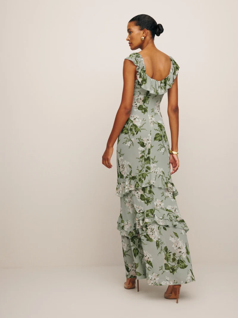 Women's Crew-Neck Floral Ruffle Fishtail Dress