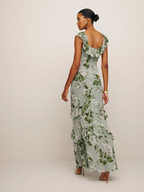 Women's Crew-Neck Floral Ruffle Fishtail Dress
