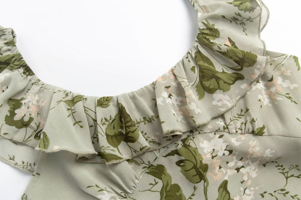 Women's Crew-Neck Floral Ruffle Fishtail Dress