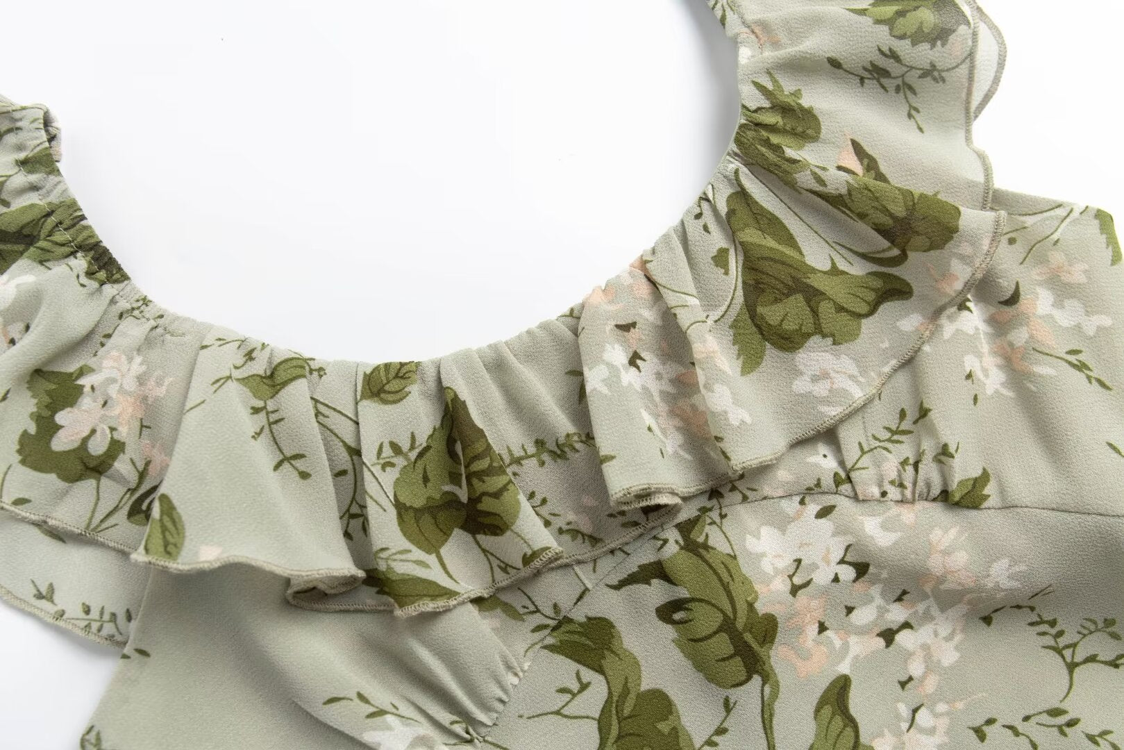 Women's Crew-Neck Floral Ruffle Fishtail Dress