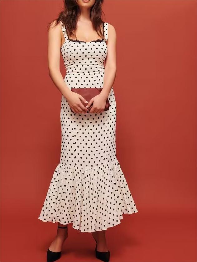 Women's Summer Dots Printed Sexy Lace Splicing Sling Dress Dress
