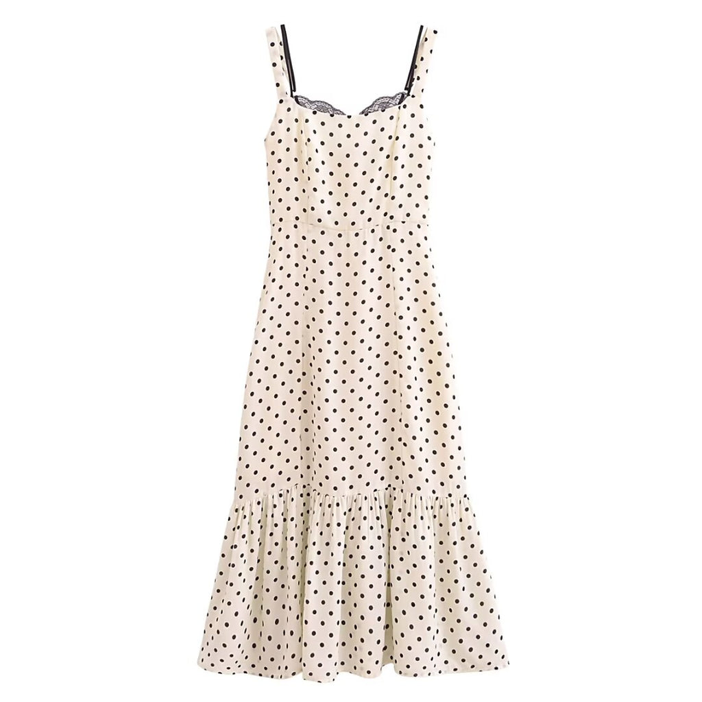 Women's Summer Dots Printed Sexy Lace Splicing Sling Dress Dress