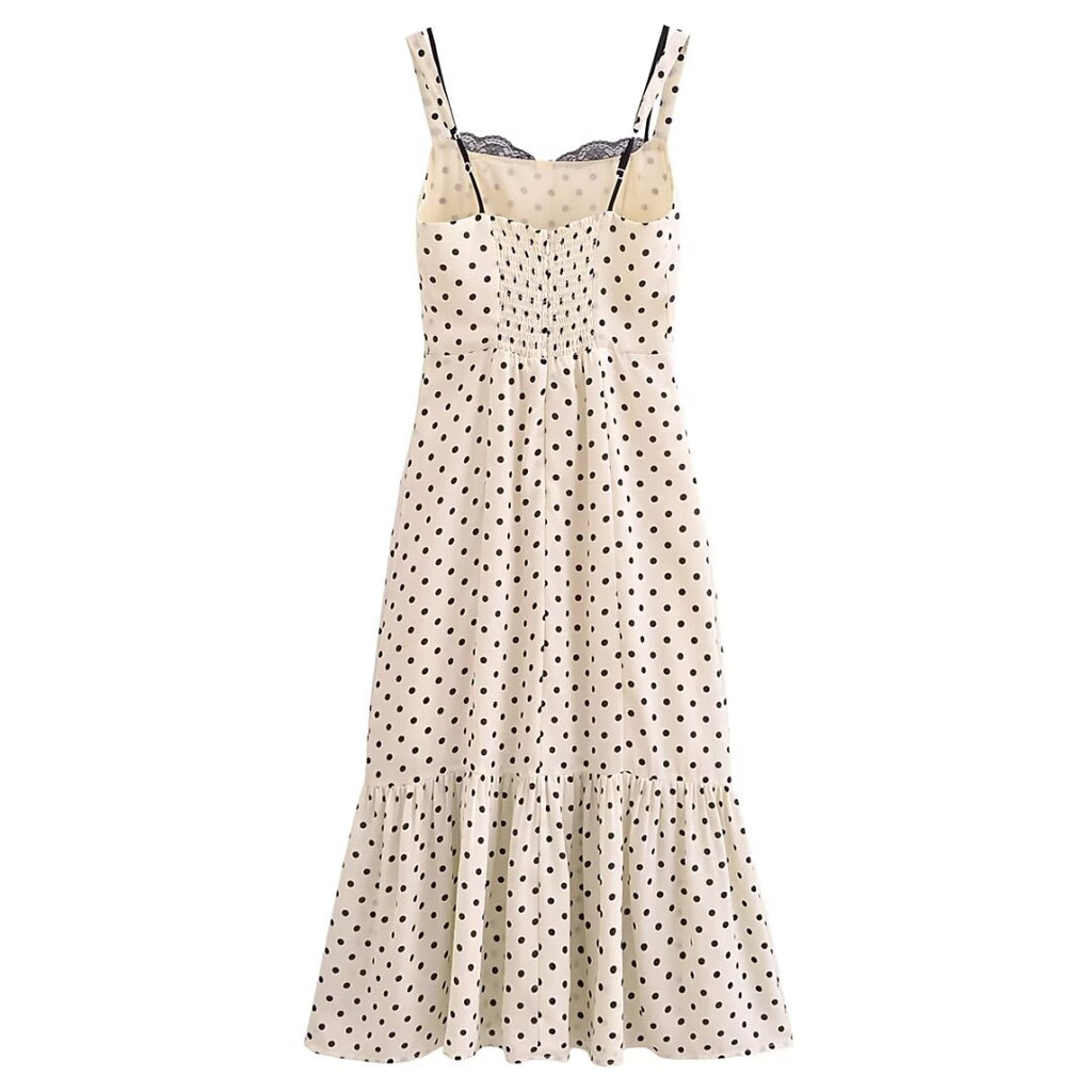Women's Summer Dots Printed Sexy Lace Splicing Sling Dress Dress