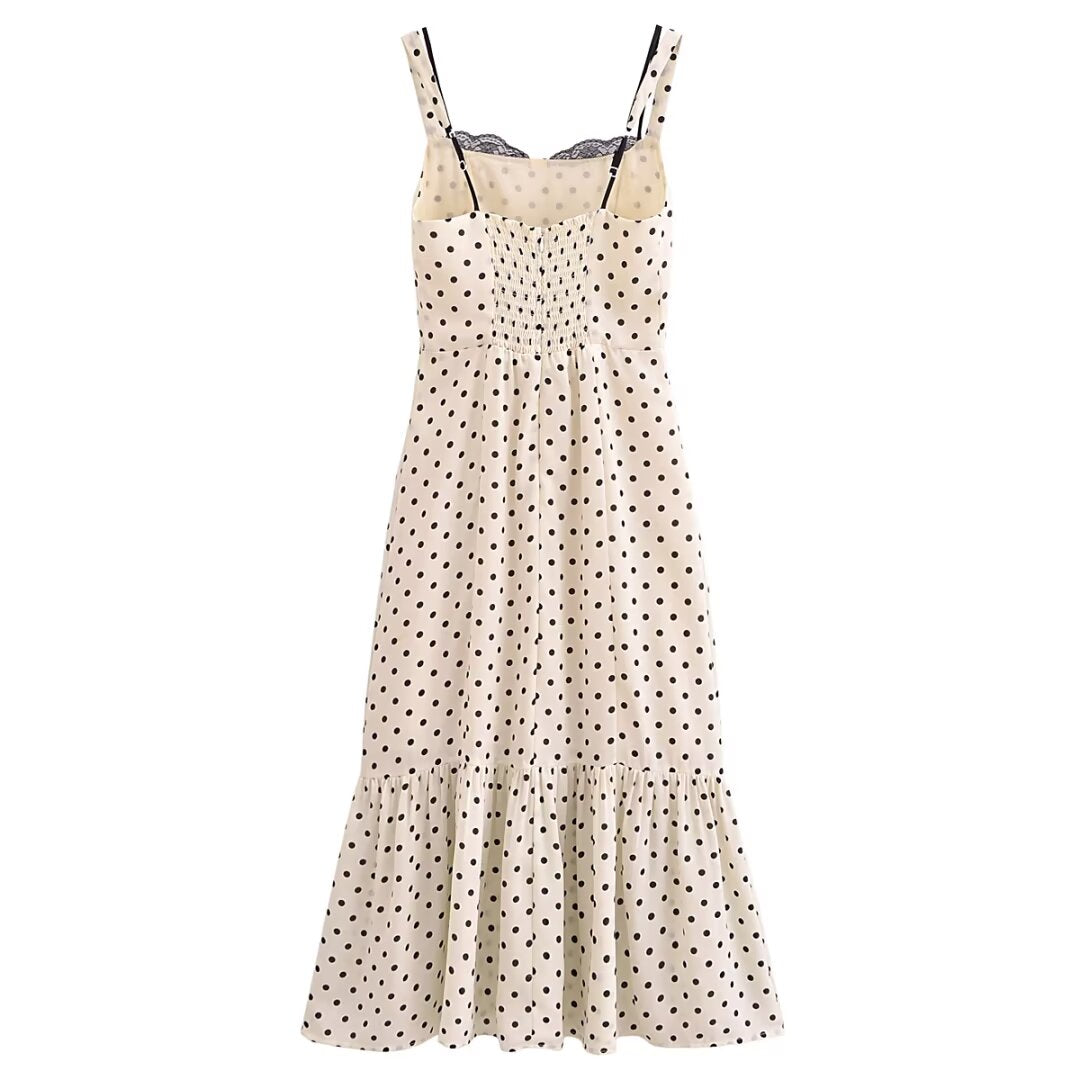 Women's Summer Dots Printed Sexy Lace Splicing Sling Dress Dress