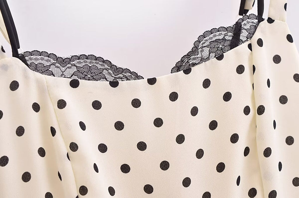 Women's Summer Dots Printed Sexy Lace Splicing Sling Dress Dress